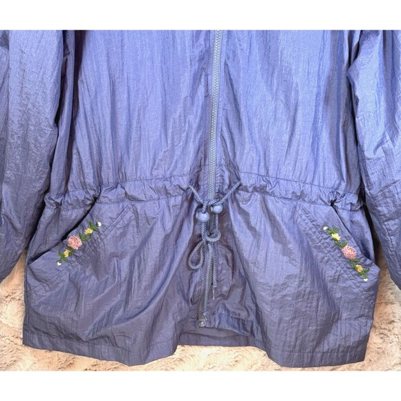 Blair Jacket Windbreaker Women's 2XL Zip Up Blue 80's Floral Embroidery Pockets - Picture 3 of 14